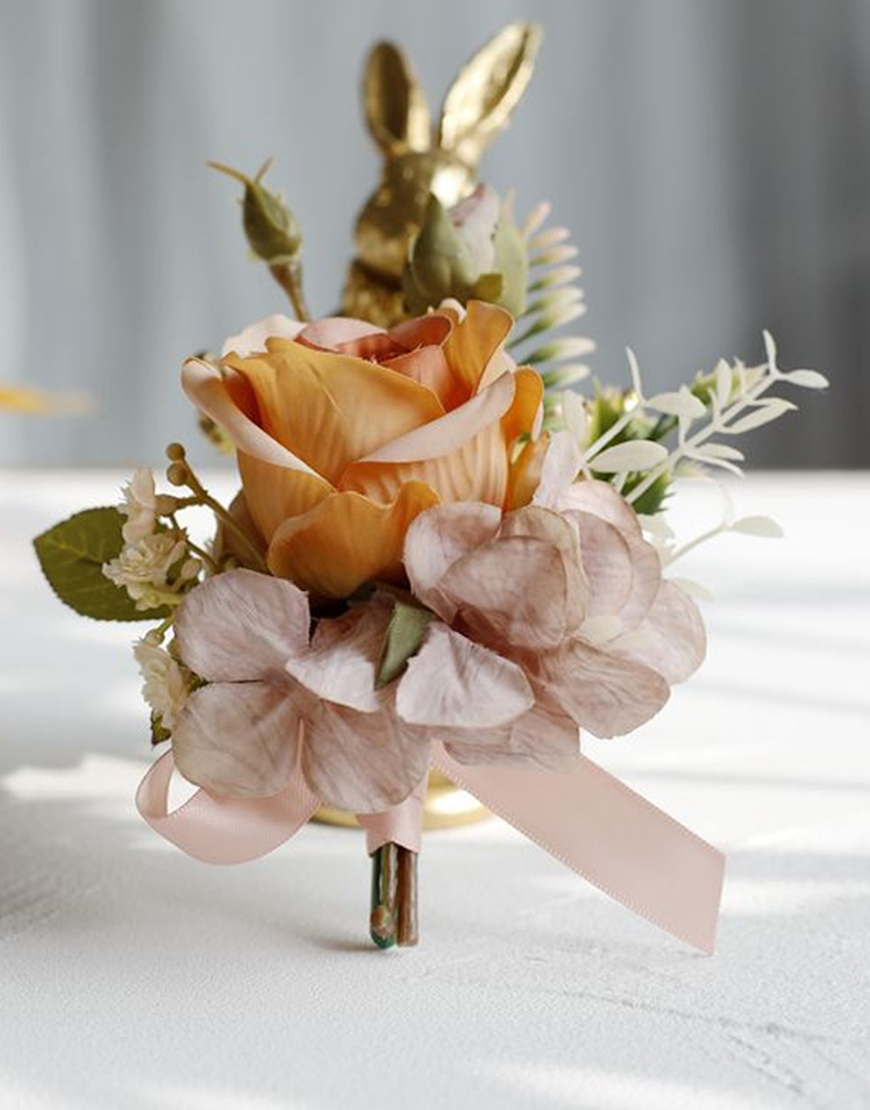 Apricot Flowers Homecoming Party Pearls Wrist Corsage And Boutonniere Set