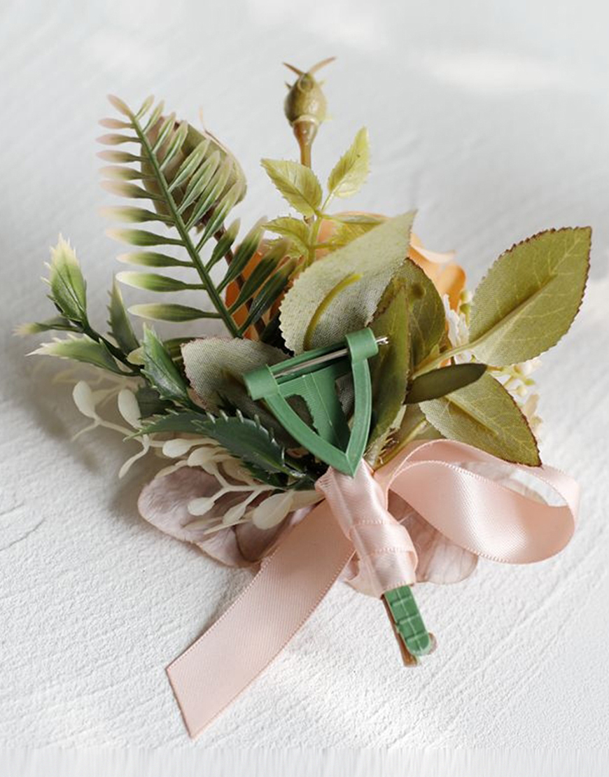 Apricot Flowers Homecoming Party Pearls Wrist Corsage And Boutonniere Set