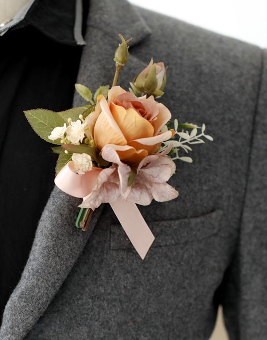 Apricot Flowers Homecoming Party Pearls Wrist Corsage And Boutonniere Set