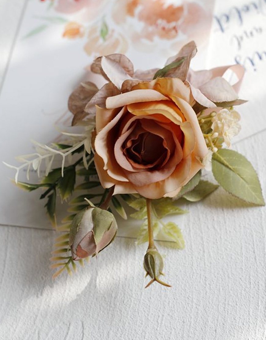 Apricot Flowers Homecoming Party Pearls Wrist Corsage And Boutonniere Set