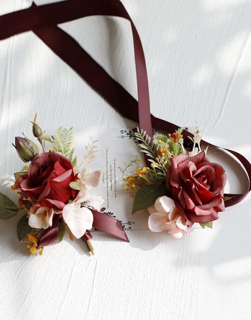 Apricot Flowers Homecoming Party Pearls Wrist Corsage And Boutonniere Set