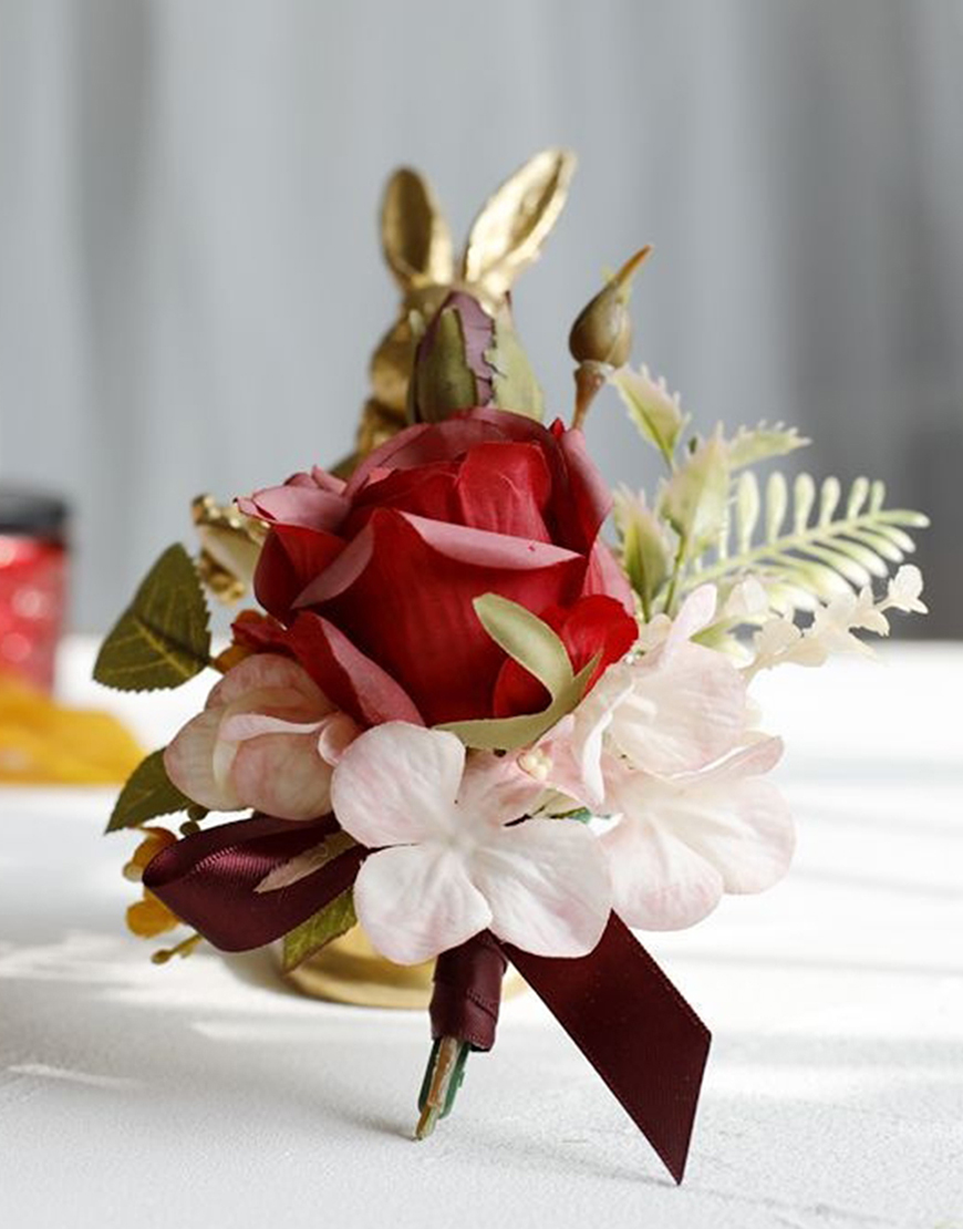 Apricot Flowers Homecoming Party Pearls Wrist Corsage And Boutonniere Set