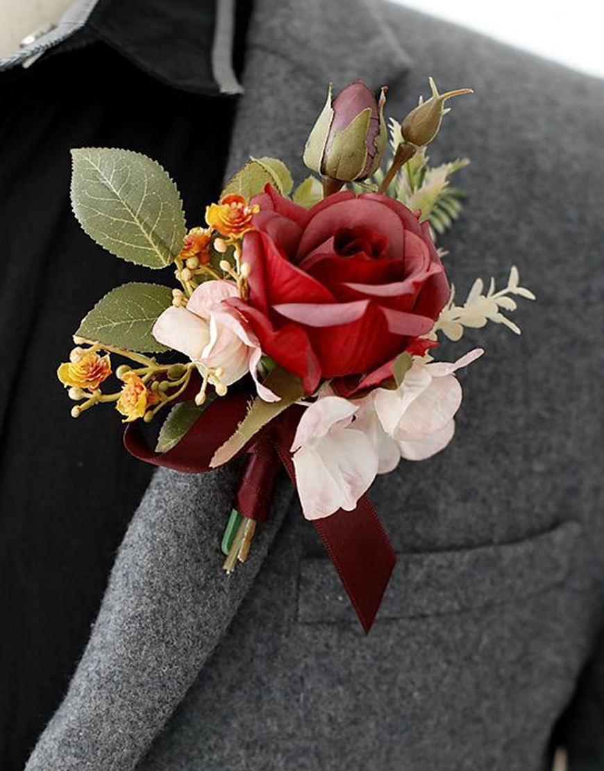 Apricot Flowers Homecoming Party Pearls Wrist Corsage And Boutonniere Set