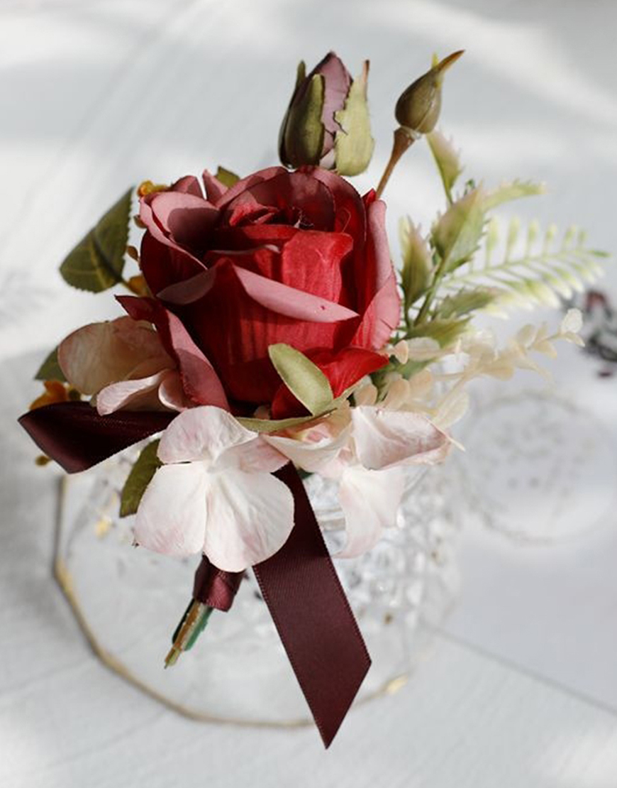 Apricot Flowers Homecoming Party Pearls Wrist Corsage And Boutonniere Set