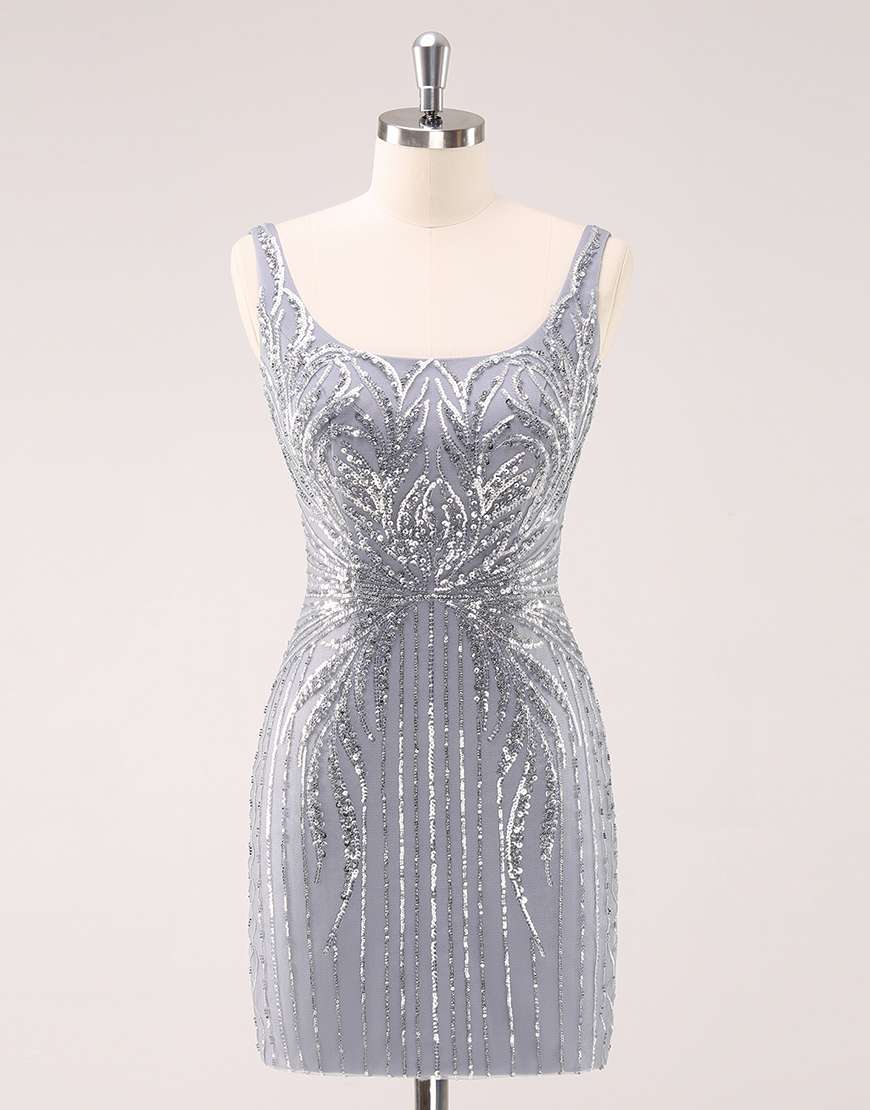 Sparkly Grey Tight Sequined Embroidery Homecoming Dress