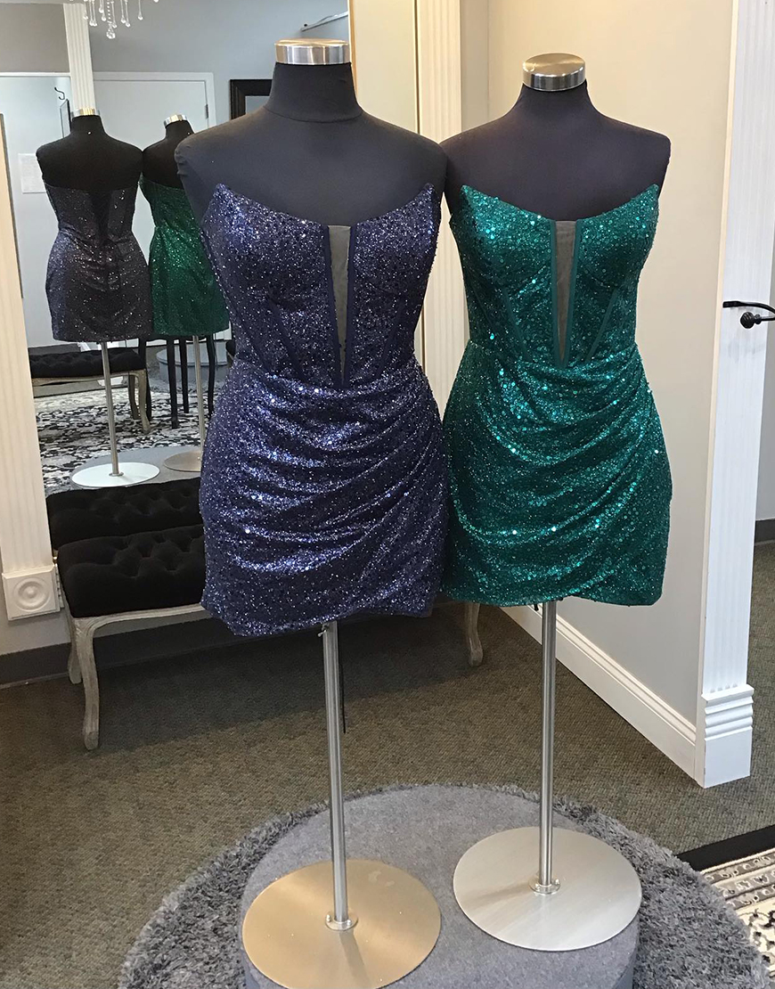 Sparkly Dark Purple Sequins Strapless Corset Tight Homecoming Dress
