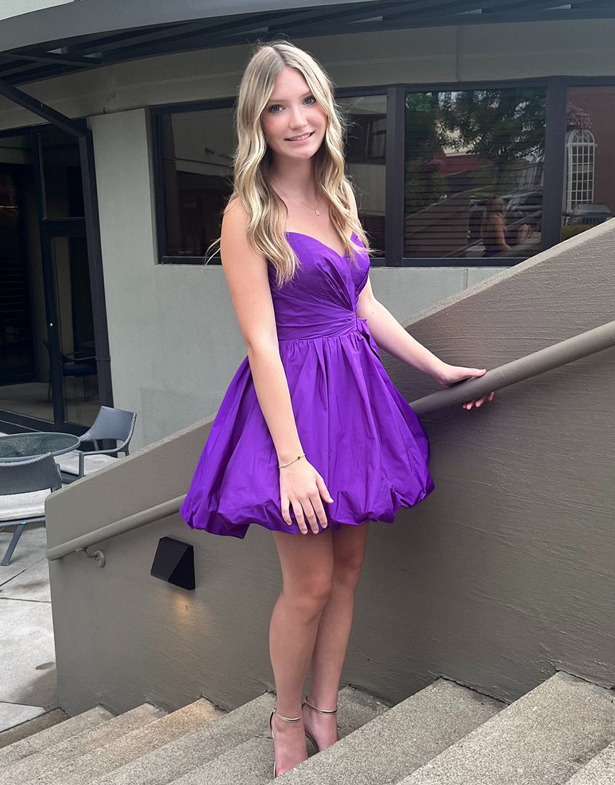 Dark Purple A-Line Strapless Homecoming Dress with Bow