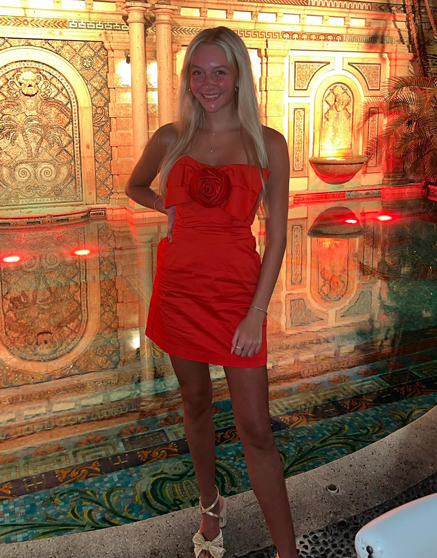 Red Strapless Tight Flower Bow Homecoming Dress