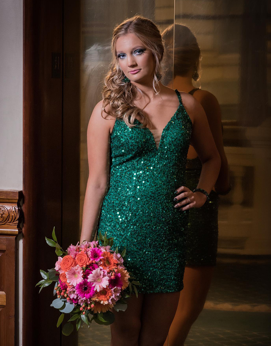 Sparkly Dark Green Tight Sequins Spaghetti Straps Homecoming Dress