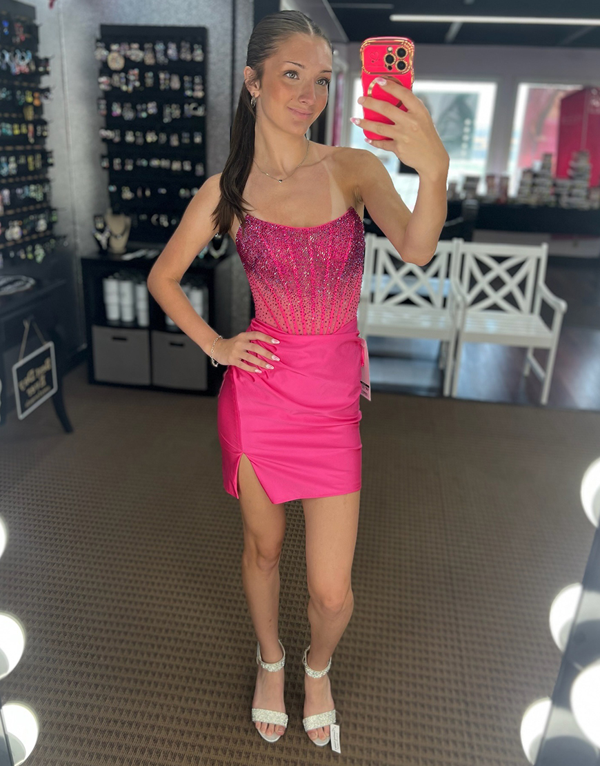 Sparkly Blue Tight Beaded Corset Strapless Ruched Homecoming Dress