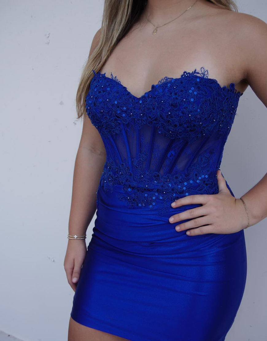 Sparkly Fuchsia Beading Appliques Corset Tight Strapless Homecoming Dress