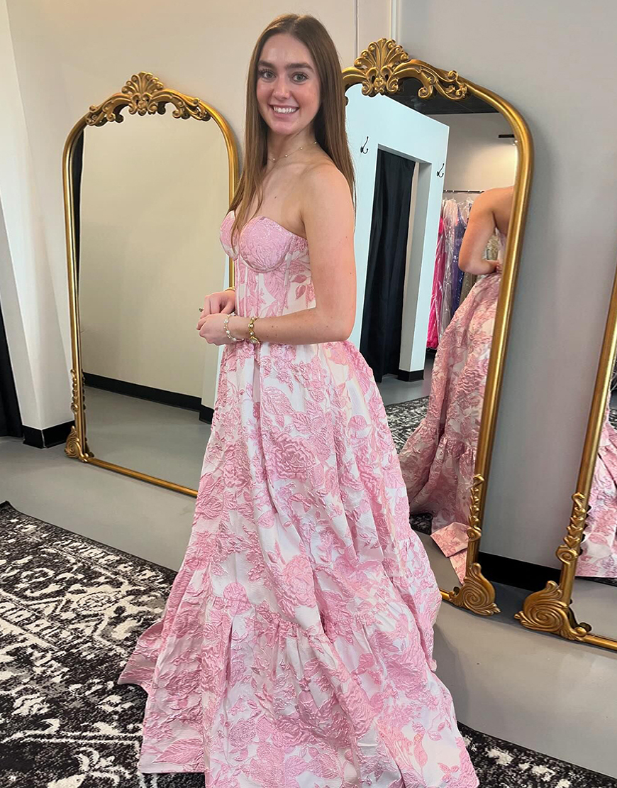 Blue A-Line Sweetheart Floral Ruffle Corset Long Prom Dress