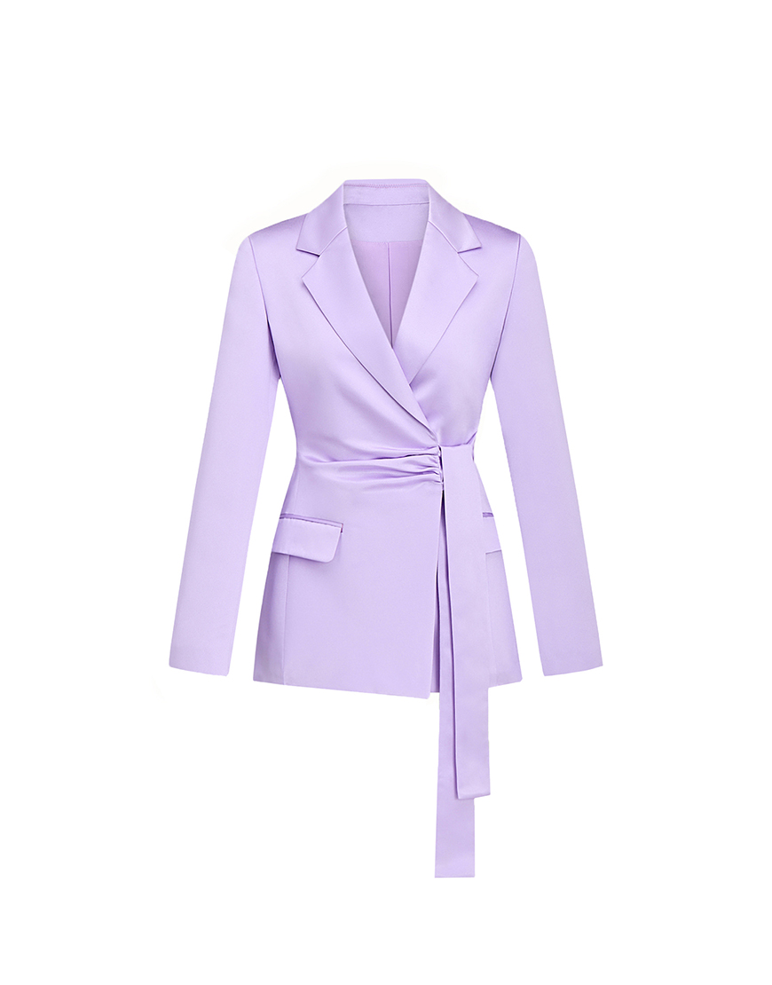 Lilac Notched Lapel Faux Belt Women Party Blazer
