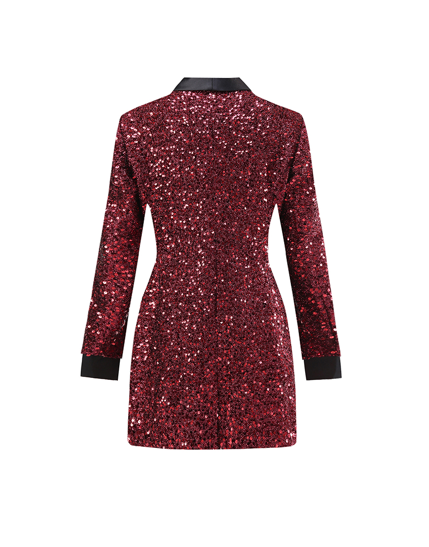 Sparky Burgundy Sequins Shawl Lapel Women Party Blazer