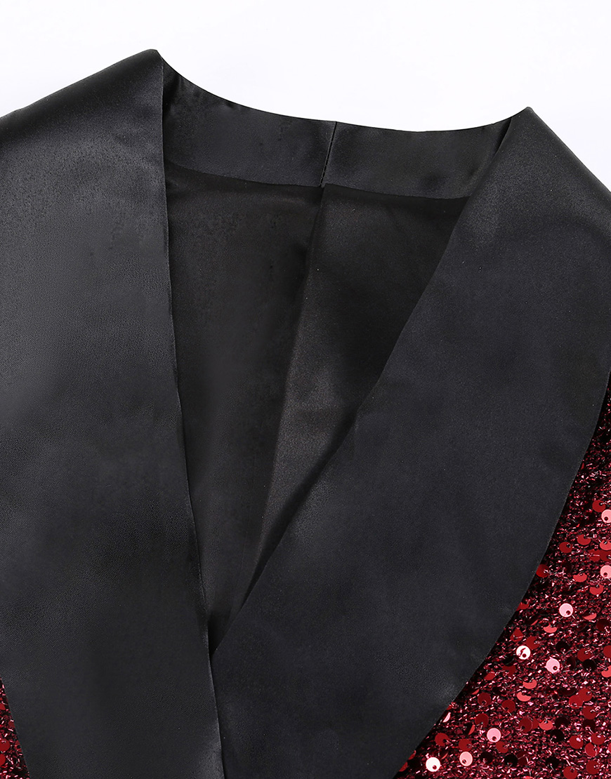 Sparky Burgundy Sequins Shawl Lapel Women Party Blazer