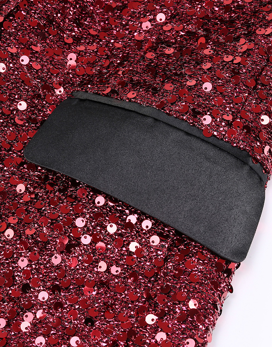 Sparky Burgundy Sequins Shawl Lapel Women Party Blazer