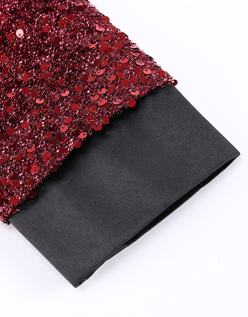 Sparky Burgundy Sequins Shawl Lapel Women Party Blazer
