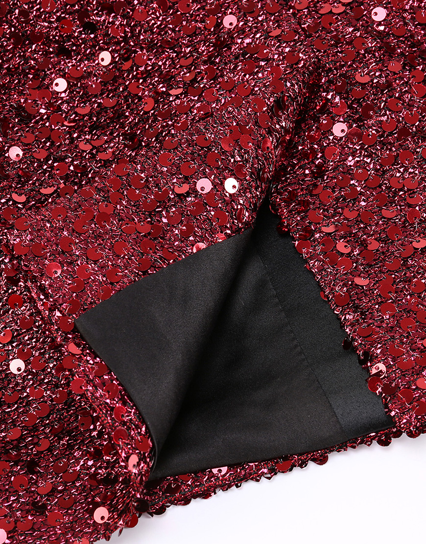 Sparky Burgundy Sequins Shawl Lapel Women Party Blazer