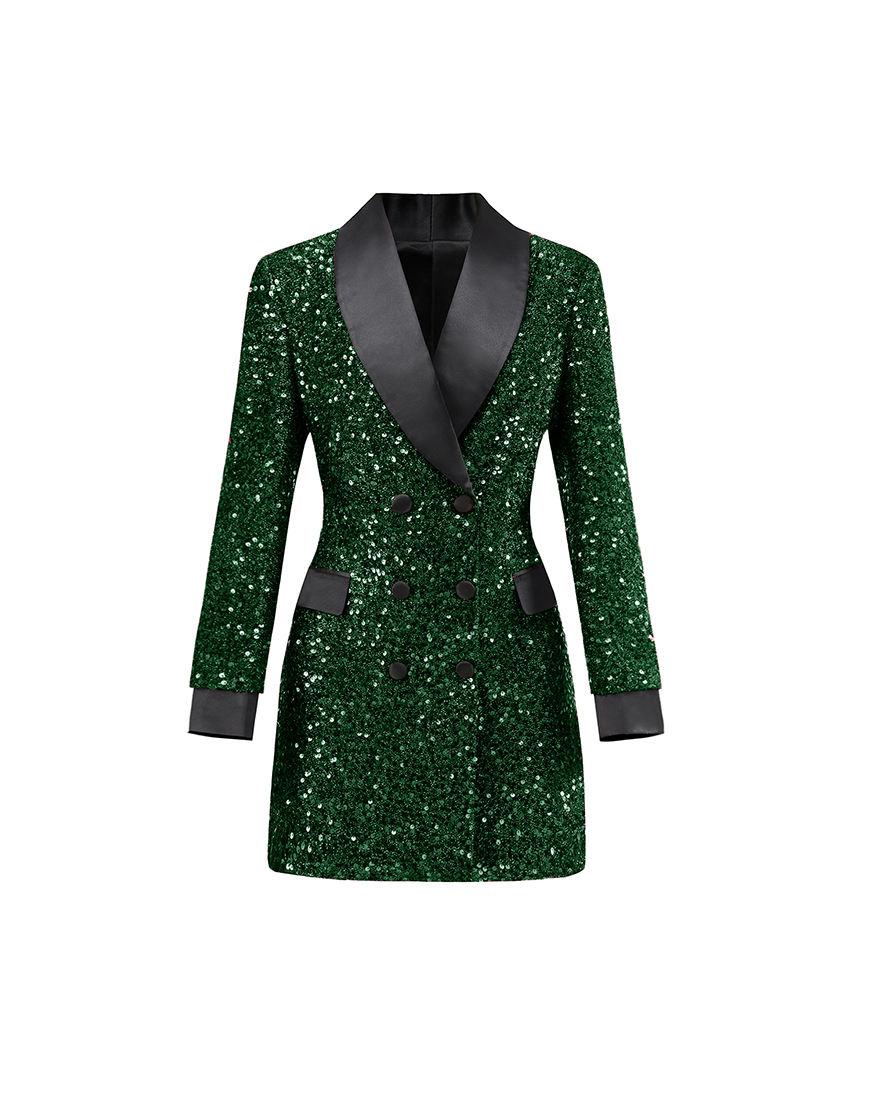 Sparky Burgundy Sequins Shawl Lapel Women Party Blazer