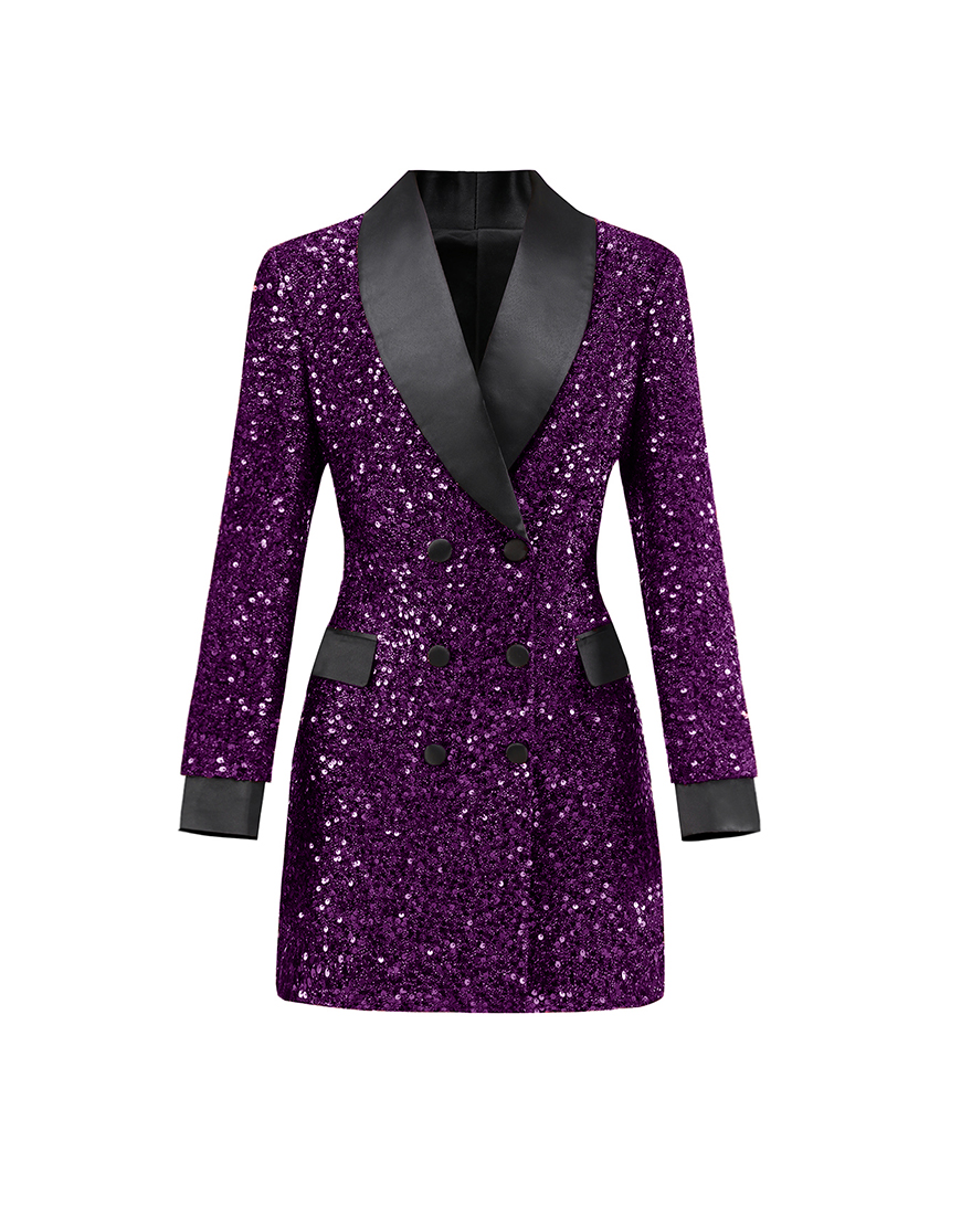 Sparky Burgundy Sequins Shawl Lapel Women Party Blazer