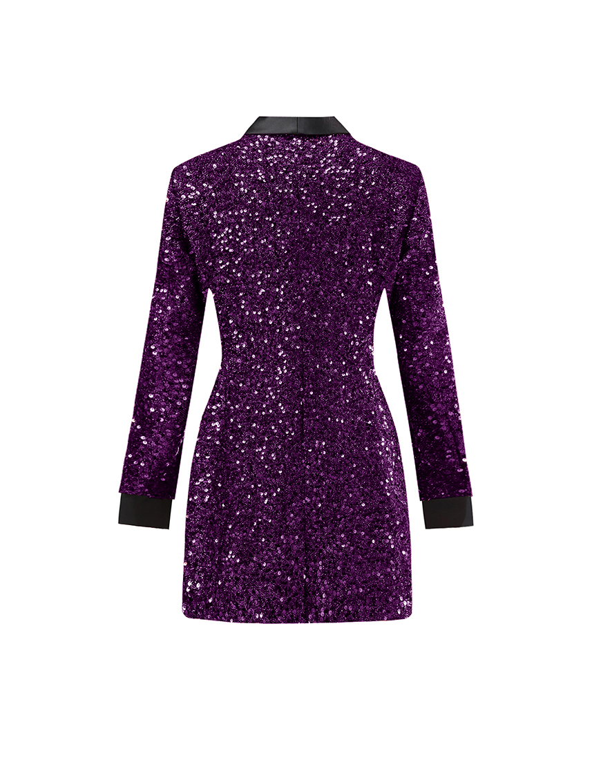 Sparky Burgundy Sequins Shawl Lapel Women Party Blazer