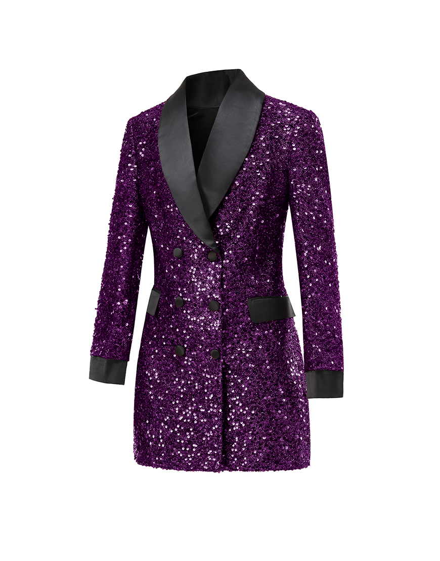Sparky Burgundy Sequins Shawl Lapel Women Party Blazer