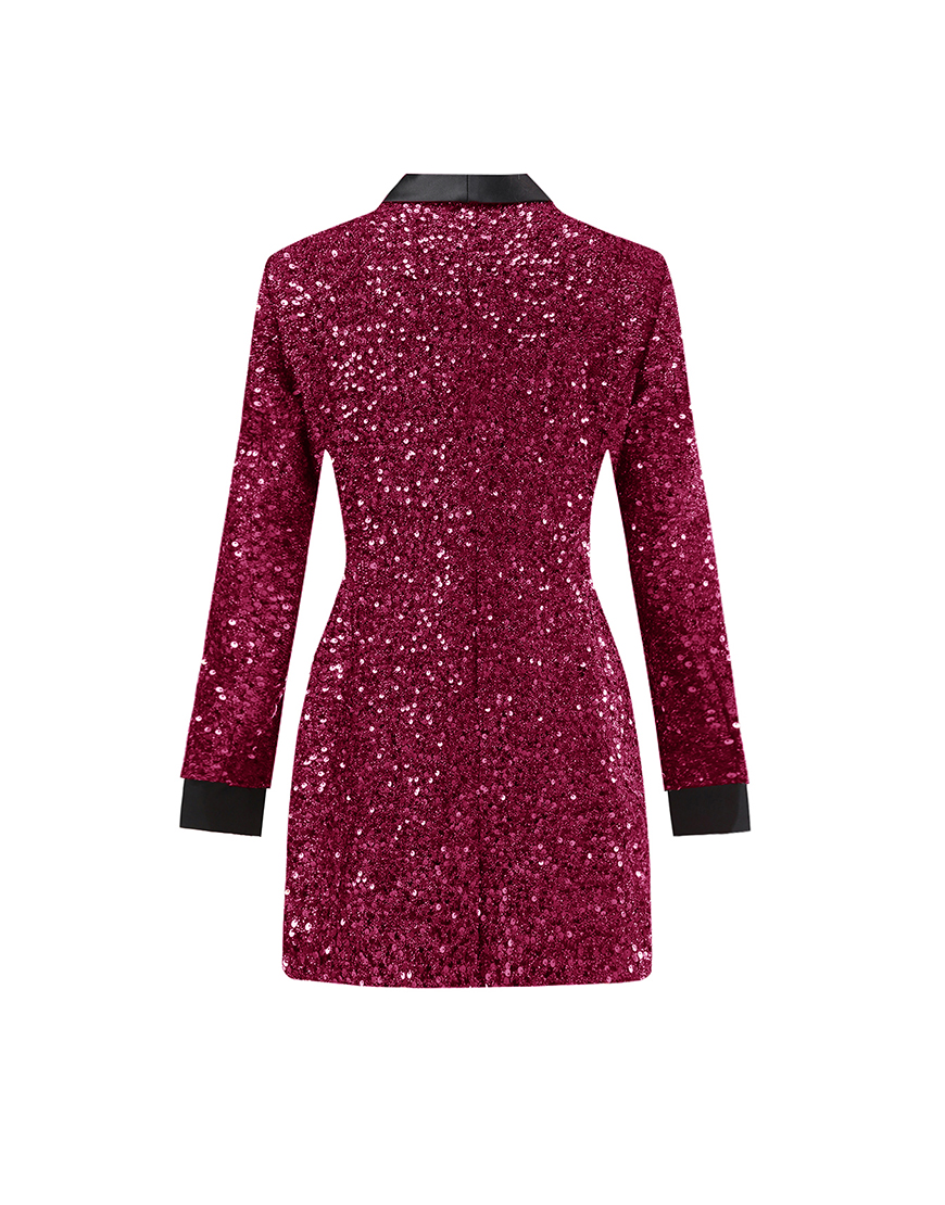 Sparky Burgundy Sequins Shawl Lapel Women Party Blazer