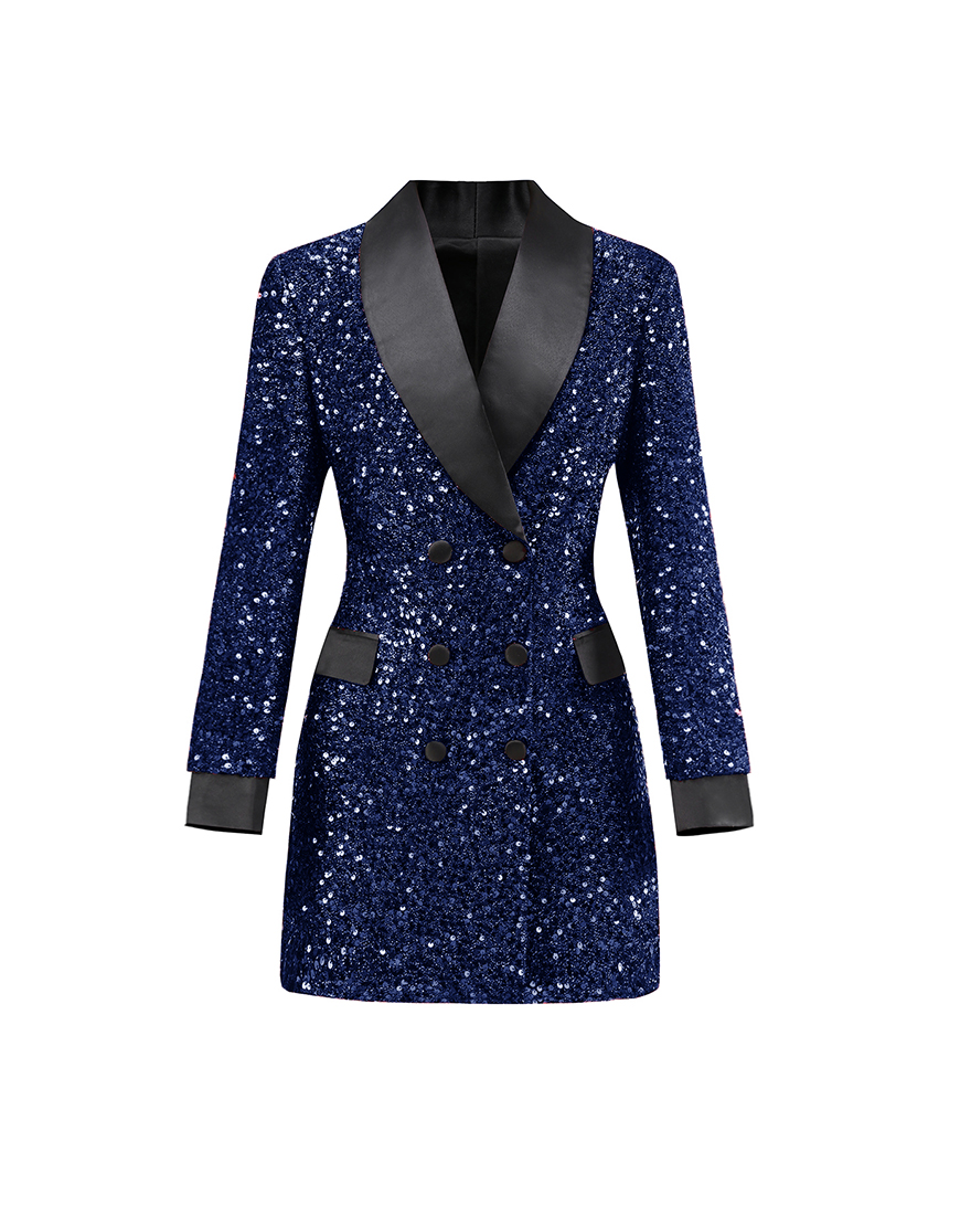 Sparky Burgundy Sequins Shawl Lapel Women Party Blazer