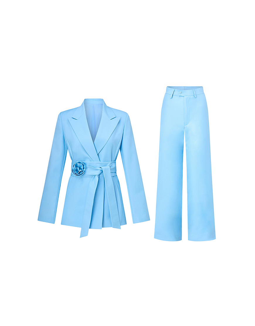 Blue Peak Lapel 2 Pieces Flower Women Party Suits