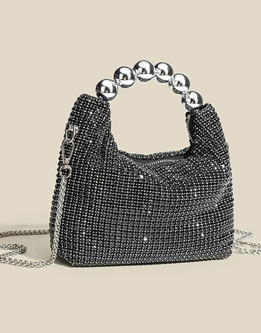 Glitter Black Bucket Bag with Chains