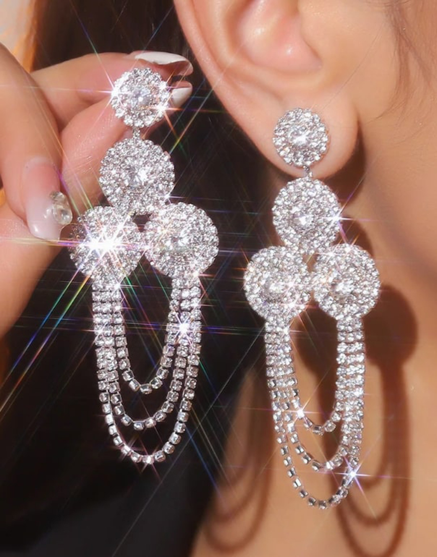 Sparkly Silver Rhinestones Beading Earrings