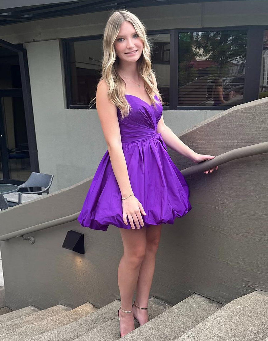 Purple A-Line Strapless Ruched Homecoming Dress