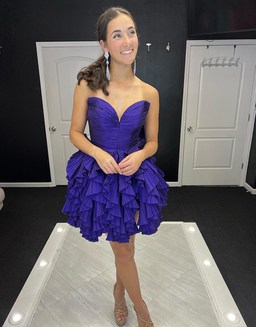 Royal Blue A-Line Ruffle Tiered Strapless Homecoming Dress