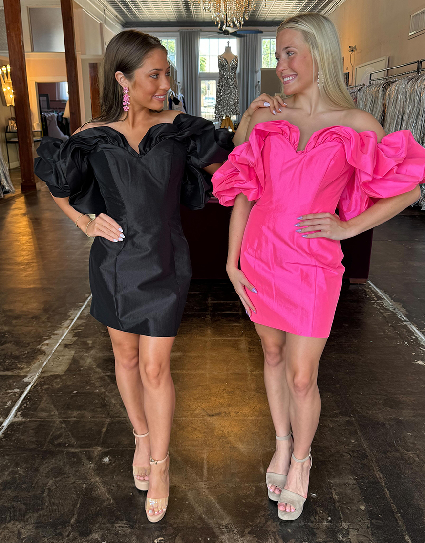 Black Ruffled Off the Shoulder Tight Homecoming Dress