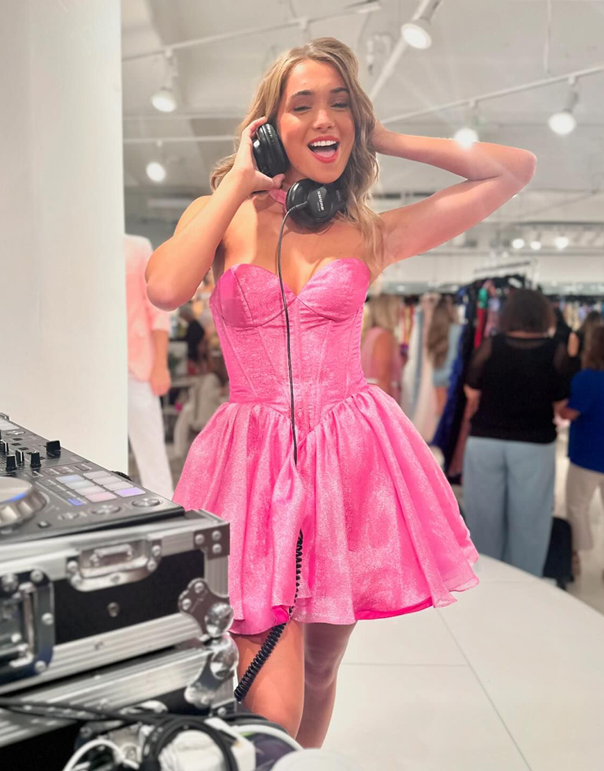 Pink A-Line Strapless Corset Homecoming Dress