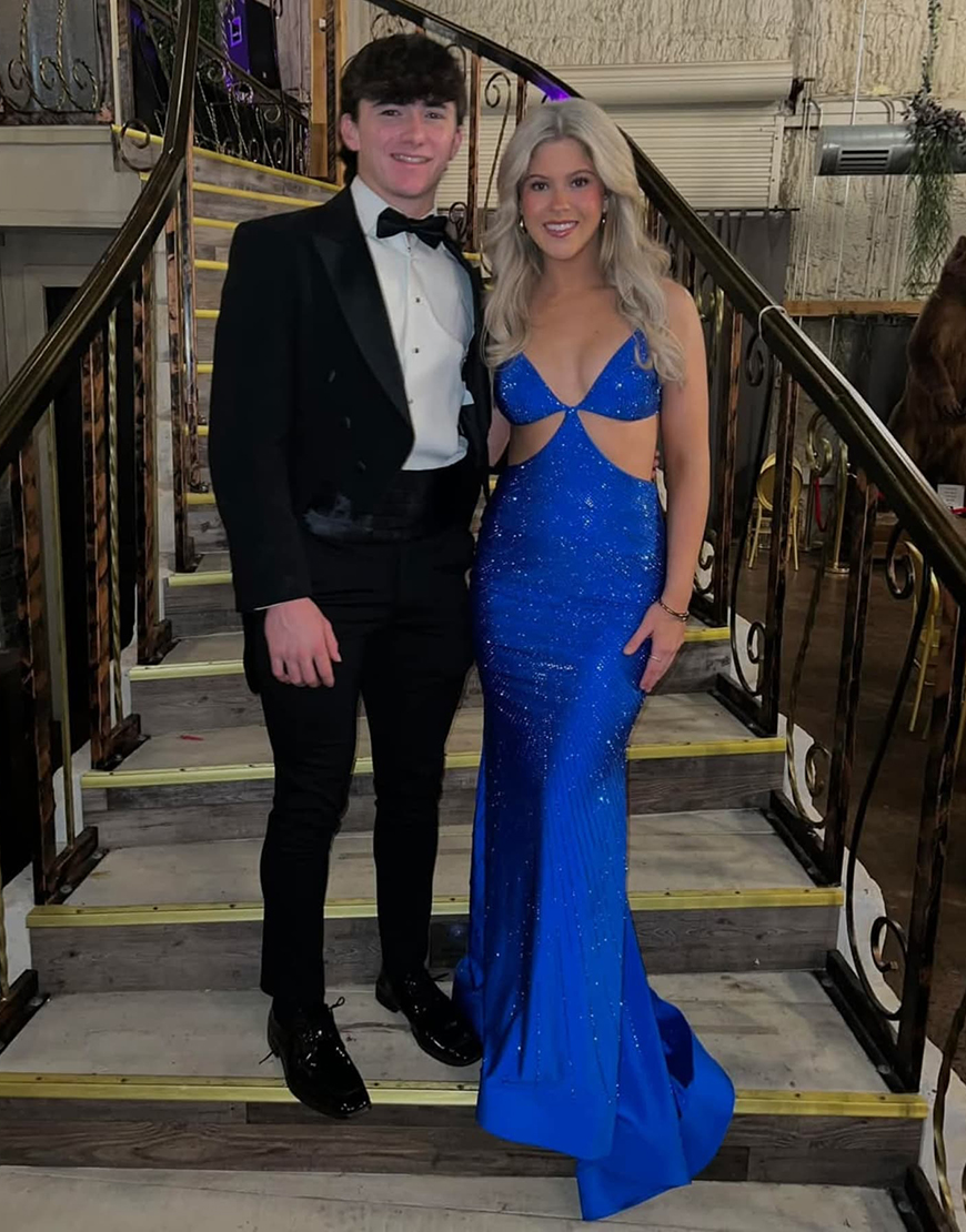 Stylish Orange Mermaid Spaghetti Straps Long Beaded Prom Dress