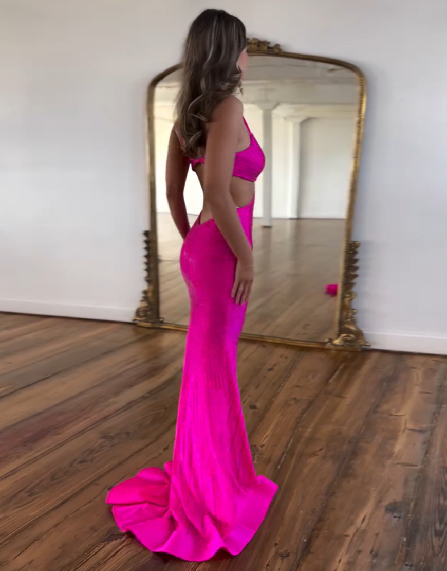 Fuchsia Mermaid Spaghetti Straps Long Prom Dress