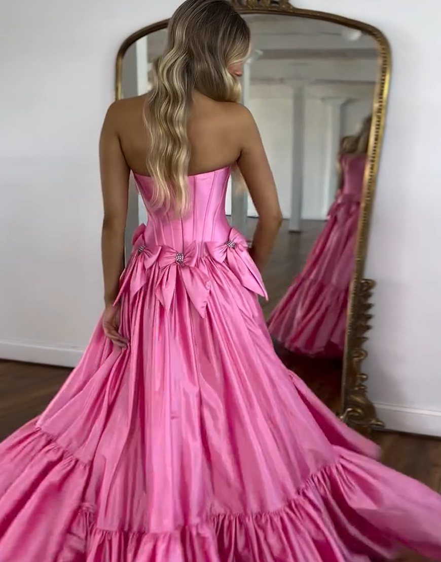 Sparkly Black A-Line Beaded Strapless Corset Long Prom Dress with Bows