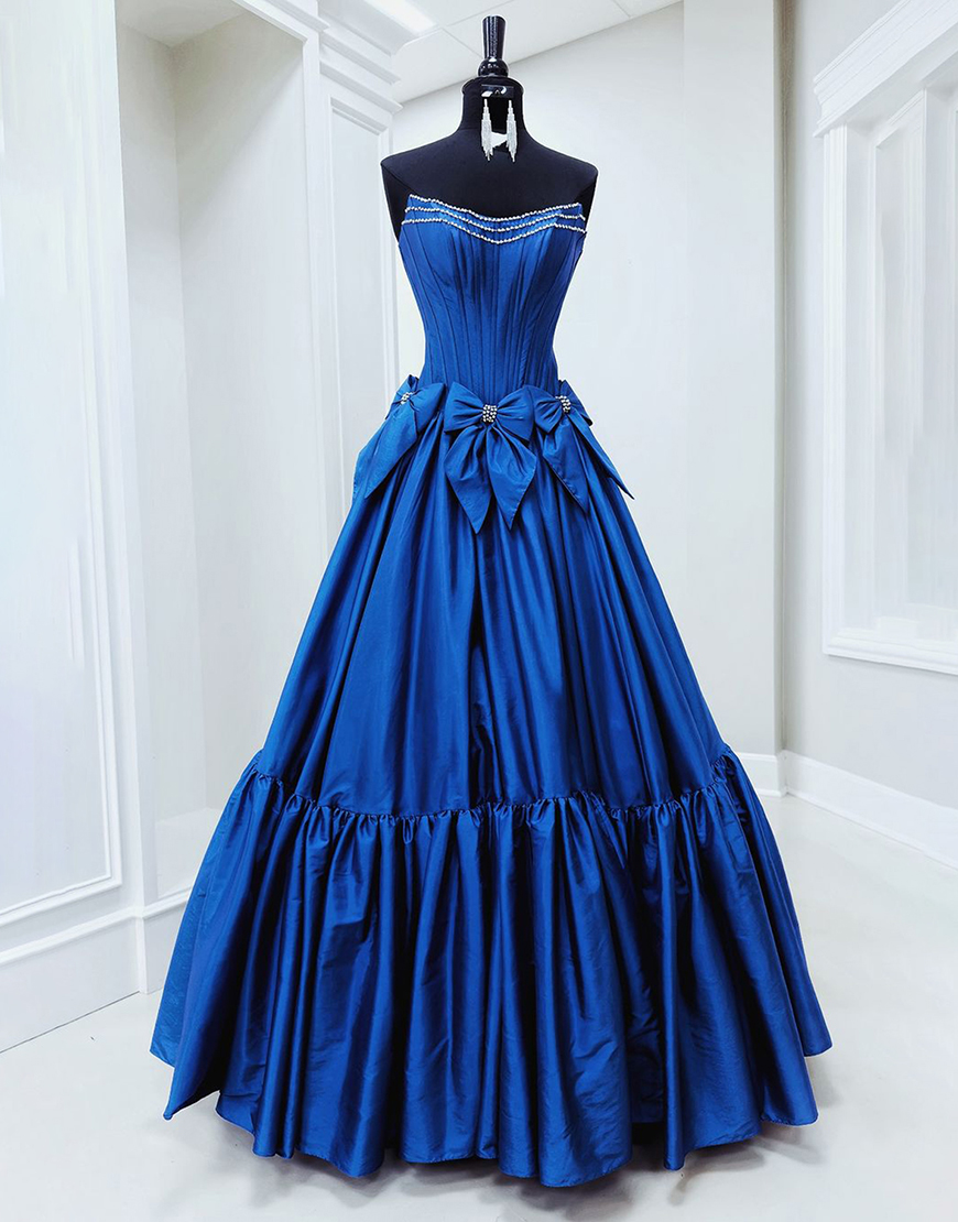 Sparkly Black A-Line Beaded Strapless Corset Long Prom Dress with Bows