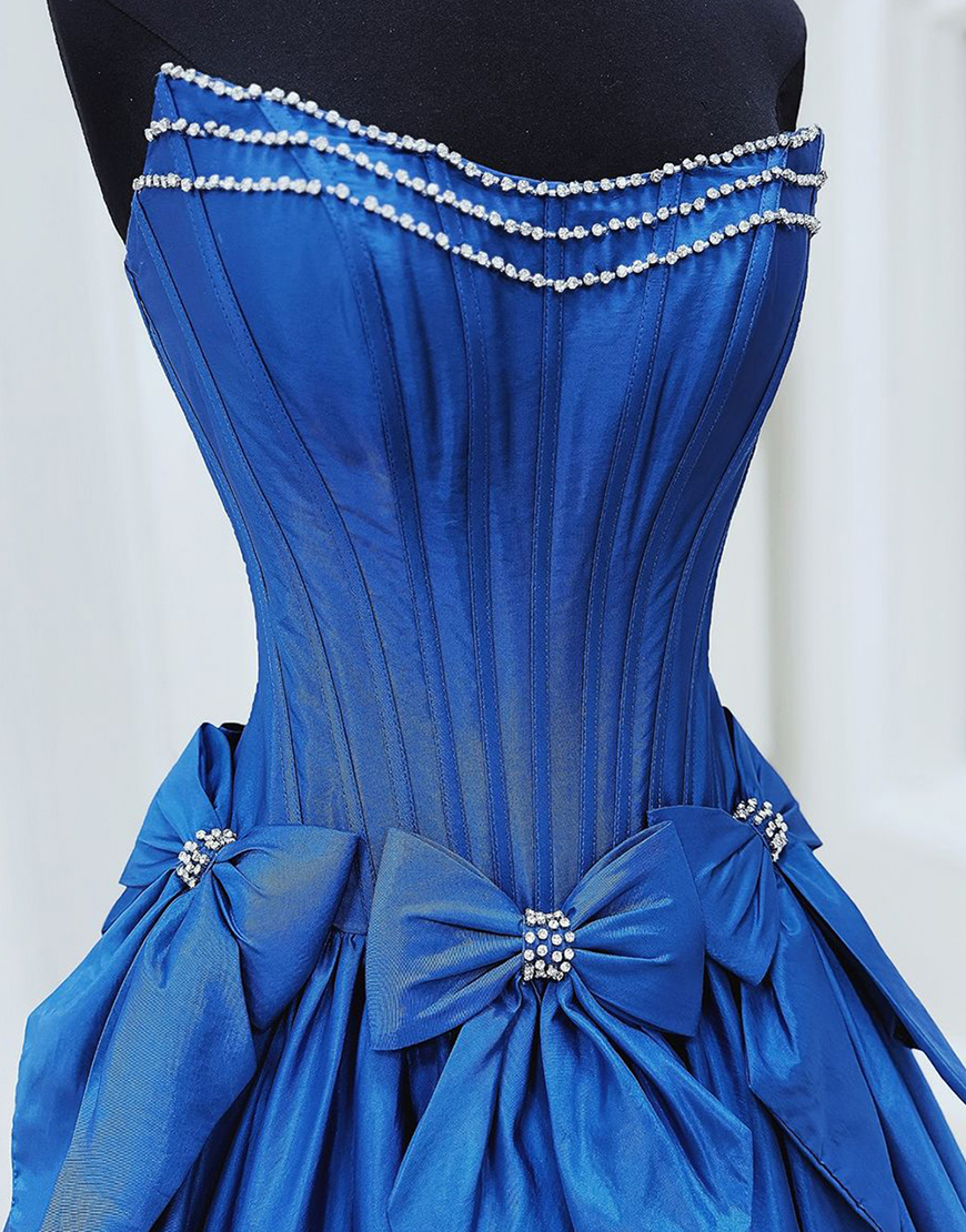 Sparkly Black A-Line Beaded Strapless Corset Long Prom Dress with Bows