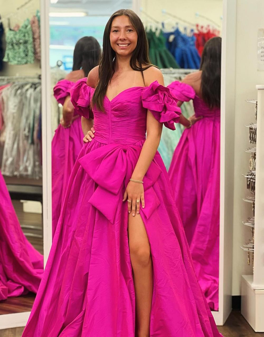 Orange A-Line Ruffle Sleeves Satin Long Prom Dress with Bow