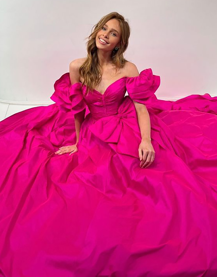 Orange A-Line Ruffle Sleeves Satin Long Prom Dress with Bow