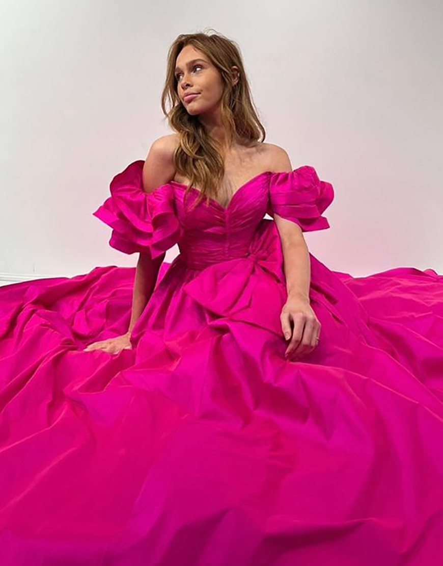 Orange A-Line Ruffle Sleeves Satin Long Prom Dress with Bow