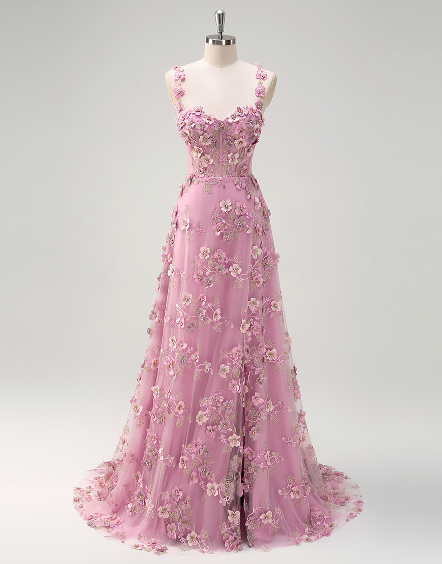 Sparky Taro A-Line Off the Shoulder Corset Flowers Long Prom Dress with Slit