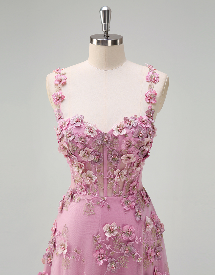 Sparky Taro A-Line Off the Shoulder Corset Flowers Long Prom Dress with Slit