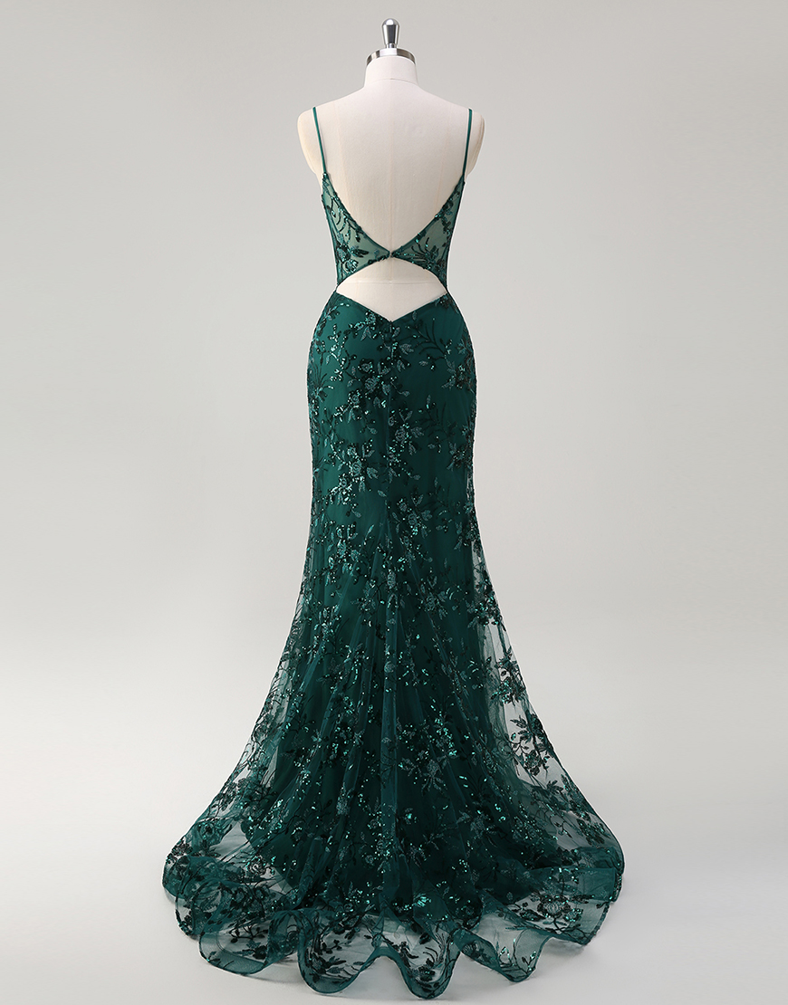 Sparkly Royal Blue Mermaid Spaghetti Straps Corset Sequined Tulle Long Prom Dress