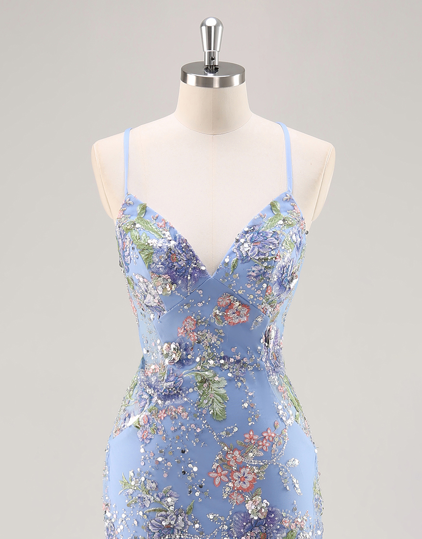 Sparkly Lilac Floral Mermaid Long Beaded Prom Dress with Sequins