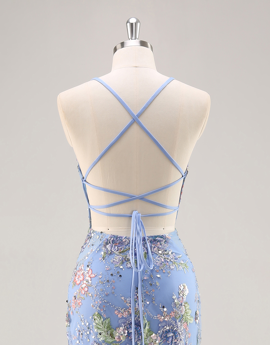 Sparkly Lilac Floral Mermaid Long Beaded Prom Dress with Sequins