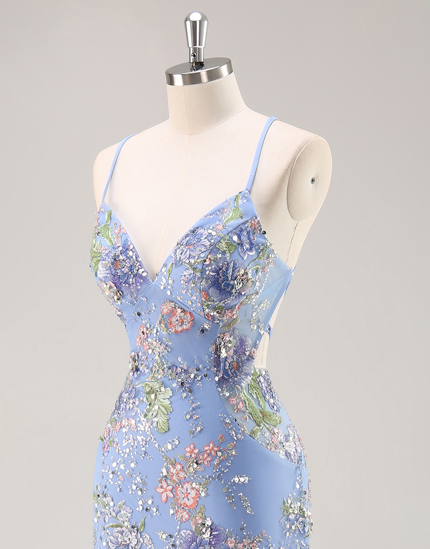 Sparkly Lilac Floral Mermaid Long Beaded Prom Dress with Sequins