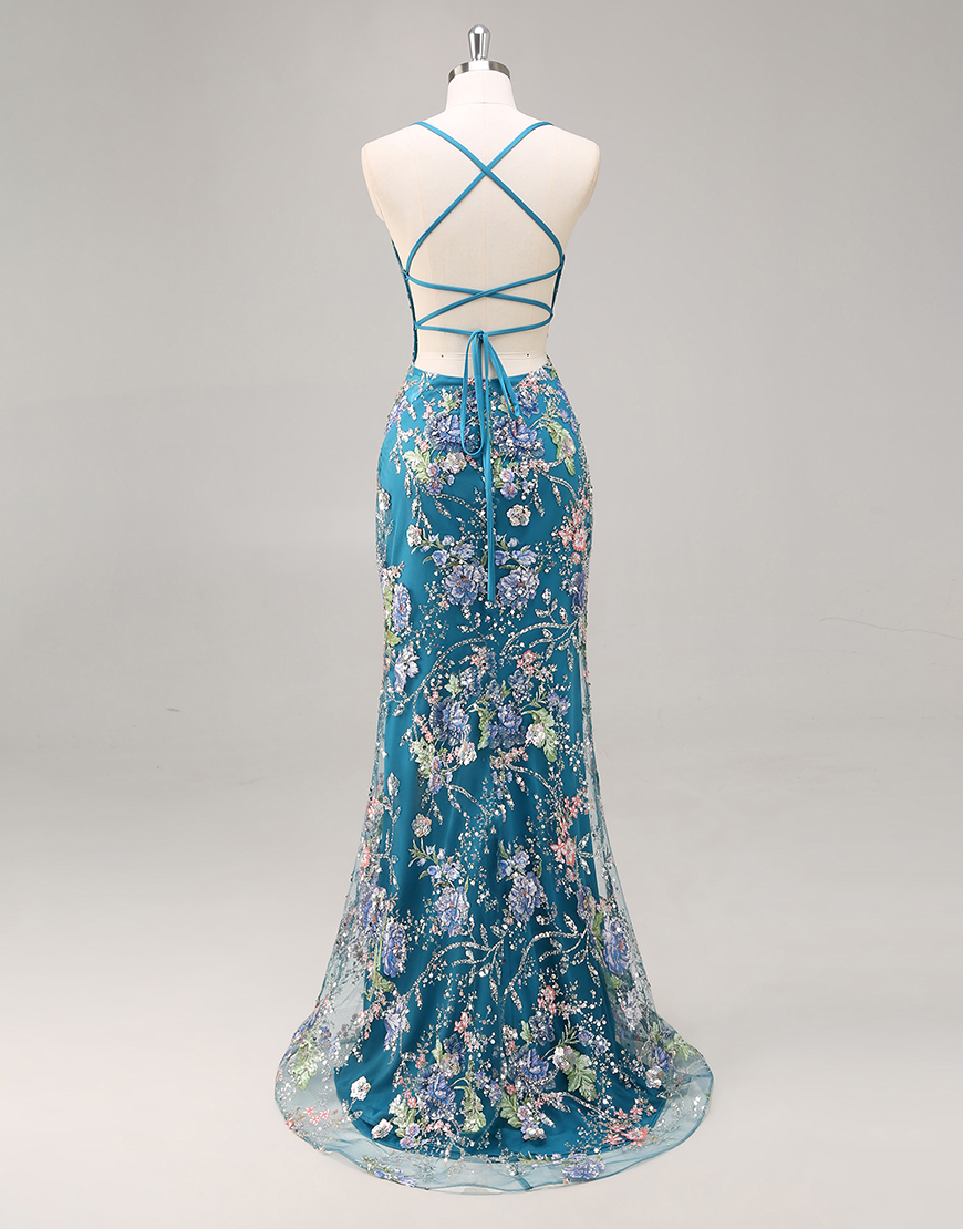 Sparkly Lilac Floral Mermaid Long Beaded Prom Dress with Sequins